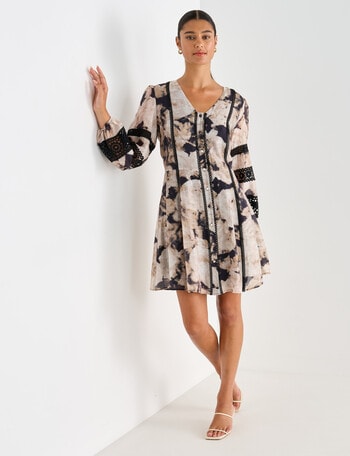 State of play Tanvi Print Lace Trim Mini Dress, Beige & Black product photo