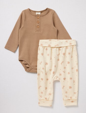 Little Bundle Dandelion Bodysuit & Pants Set, 2-Piece, Vanilla & Tan product photo
