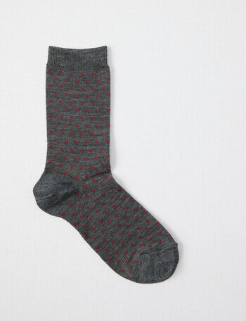 Columbine Spot Merino Crew Sock, Grey & Chianti, 4-11 product photo