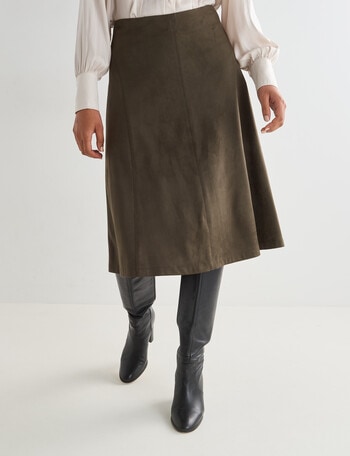 Whistle Faux Suede A-Line Skirt, Khaki product photo