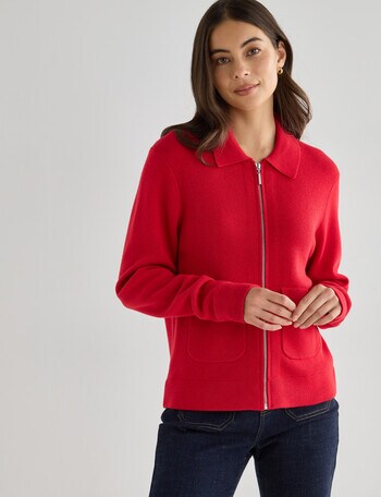 North South Merino Milano Zip Up Cardigan, Chilli Red product photo