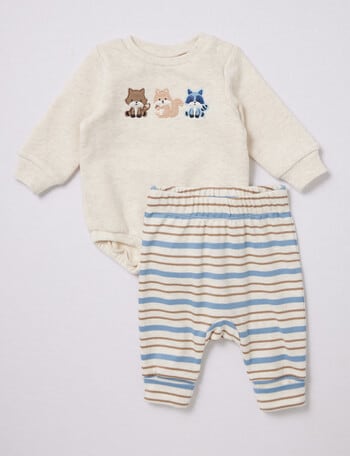 Little Bundle Woodlands Fleece Bodysuit & Pants Set, 2-Piece, Oatmeal Marle product photo