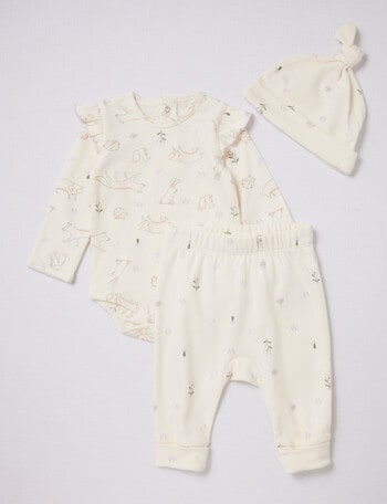 Little Bundle Bodysuit, Pants & Hat Set, 3-Piece, Vanilla product photo