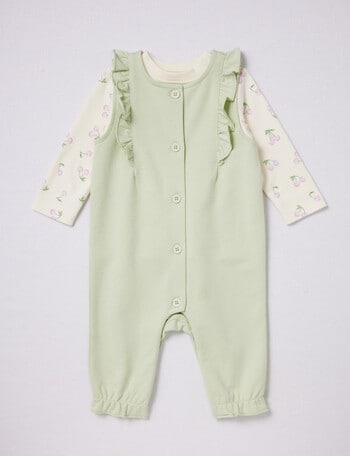 Little Bundle Cherry Tee & Overall Set, 2-Piece, Vanilla & Light Green product photo