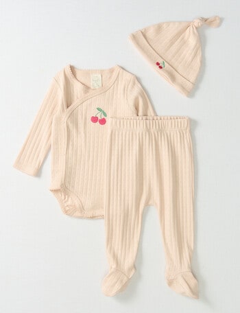 Little Bundle Cherry Pointelle Bodysuit, Crawlers & Hat Set, 3-Piece, Ballet Pink product photo