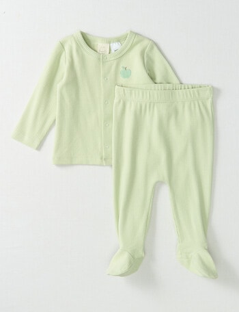 Little Bundle Green Apple Rib Top & Crawlers Set, 2-Piece, Pistachio product photo