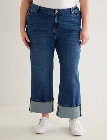 Denim Republic Curve Straight Leg Deep Cuff Jean, Mid Wash product photo