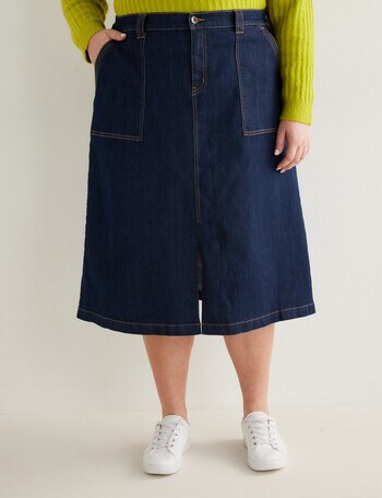 Denim Republic Curve Midi Skirt, Dark Rinse product photo