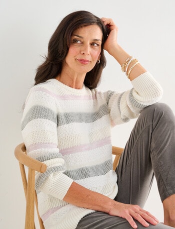 Ella J Striped Fluffy Jumper, Ivory & Pink product photo