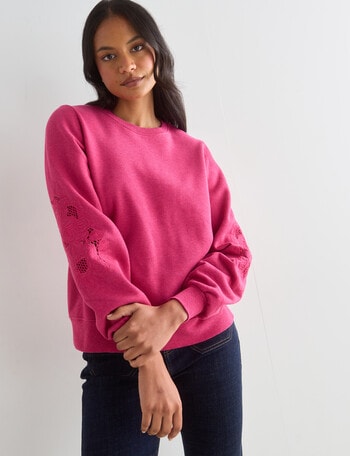 Whistle Embroidered Long Sleeve Sweatshirt, Hot Pink Marle product photo