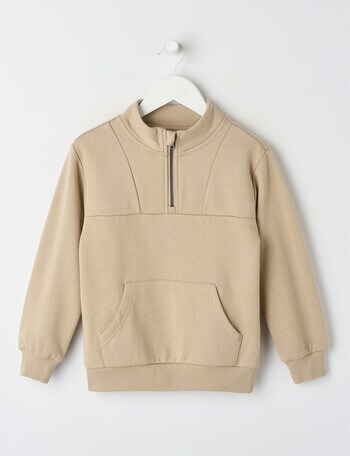 Mac & Ellie Panelled 1/4 Zip Sweatshirt, Taupe product photo