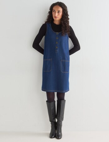 Zest Pinafore Dress, Chambray product photo