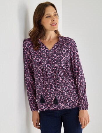 Ella J Mosaic Ruffle Neck Top, Pink product photo