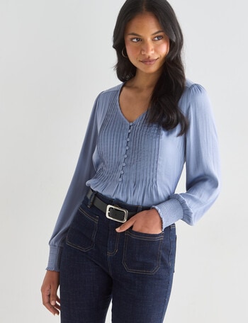 Whistle Pintuck Detail Long Sleeve Blouse, Sky product photo