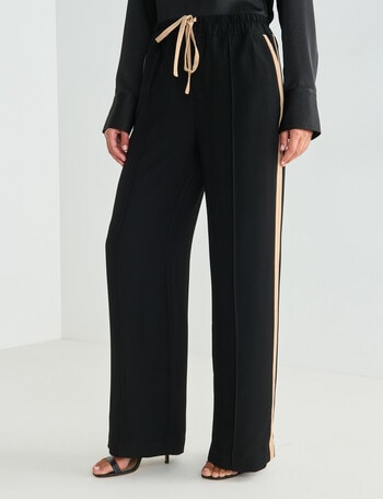 Whistle Side Stripe Straight Leg Shorter Length Pant, Black & Camel product photo