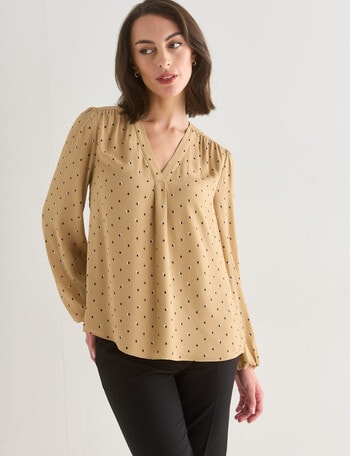 Oliver Black Diamond V Neck Top Camel, Camel product photo