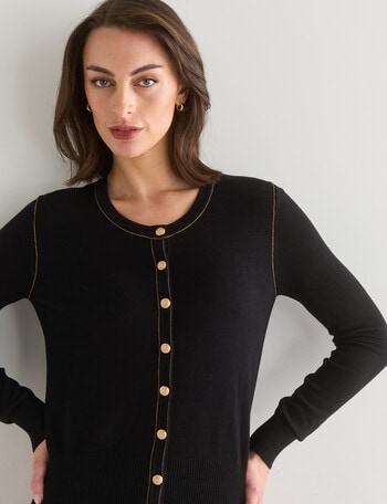 Oliver Black Crew Knit Trim Cardigan, Black & Tan product photo