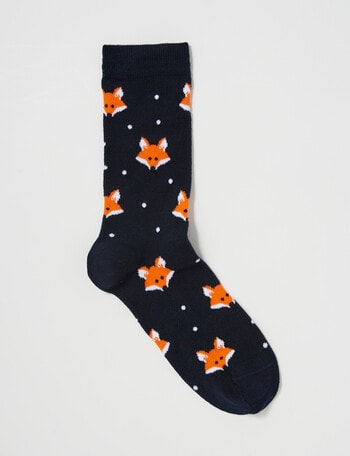 Columbine Fox Face Crew Sock, Navy, 4-11 product photo