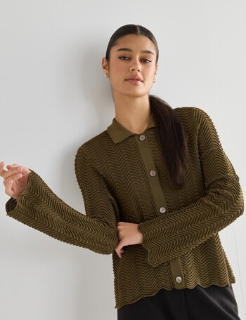 State of play Lulu Scallop Knit Cardigan, Olive product photo
