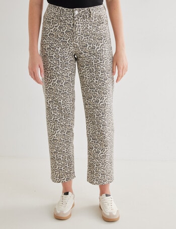 Mineral Denver Animal Print Relaxed Jeans, Brown product photo
