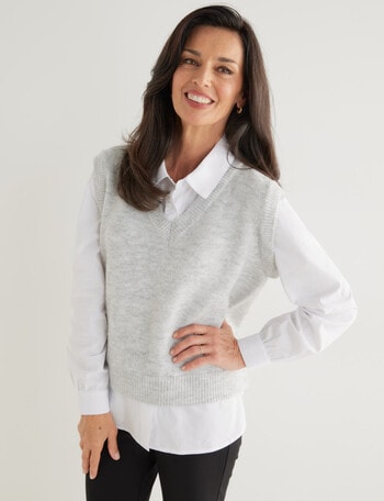Ella J Two-in-One Vest, Grey & White product photo