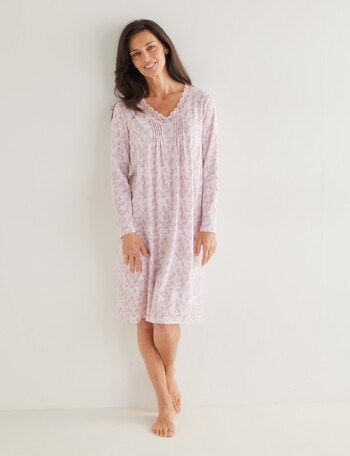 Ruby & Bloom Leaf Lace Cotton Nightie, Pink Leaf, 10-26 product photo