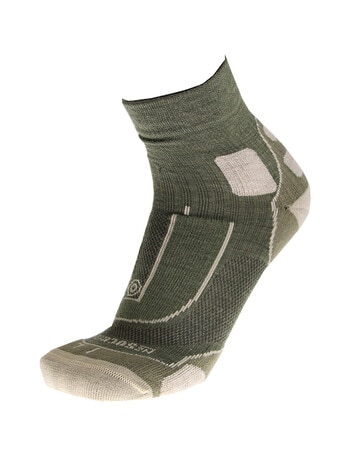NZ Sock Co. Merino Tec Hiker Quarter Crew Sock, Olive product photo