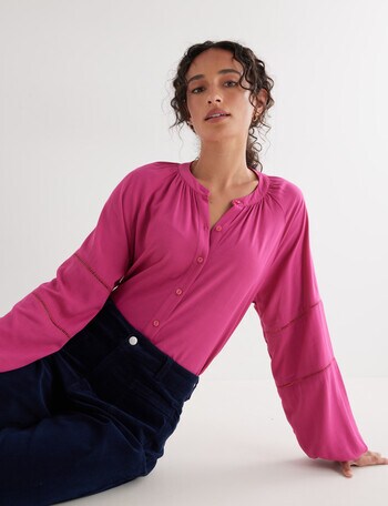 Zest Ladder Trim Long Sleeve Top, Raspberry product photo