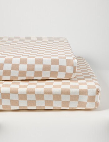 Little Bundle Cot Fitted Sheets, 2-Pack, Natural Check product photo