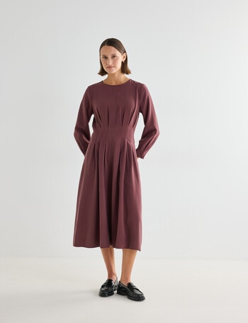 Jigsaw Geneve Pleat Waist Dress, Mahogany product photo