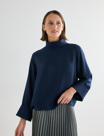 Jigsaw Cora High Neck Blouse, Navy product photo