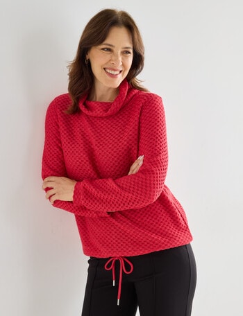 Ella J Honeycomb Funnel Neck Top, Red product photo