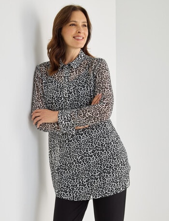 Ella J Animal Print Longline Tunic Top, Black & White product photo