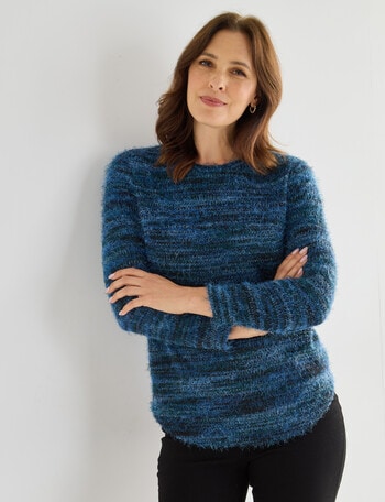Ella J Stripe Curved Hem Fluffy Top, Blue product photo