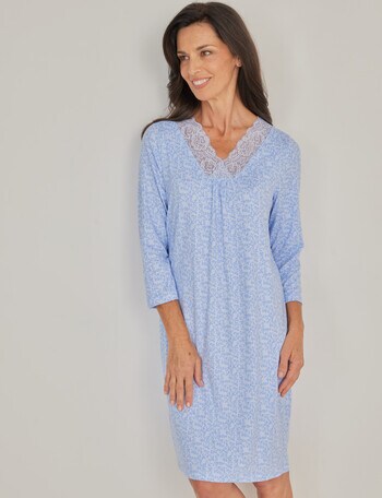 Ruby & Bloom Floral Soft Touch Lace Trim Nightie, Blue, 10-26 product photo