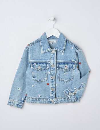 Mac & Ellie Embroidered Berry Denim Jacket, Washed Blue product photo