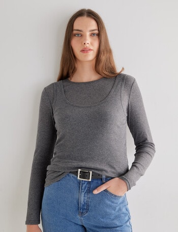 Mineral Nash Layered Rib Top, Grey product photo