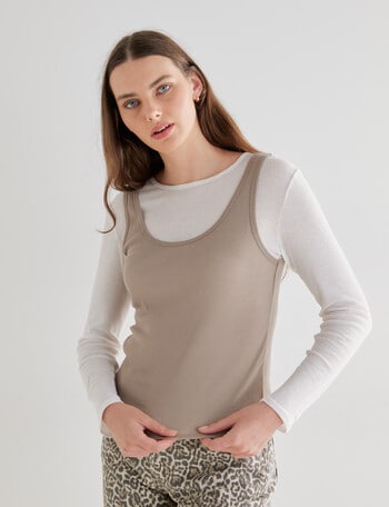 Mineral Nash Layered Rib Top, Taupe & Ivory product photo
