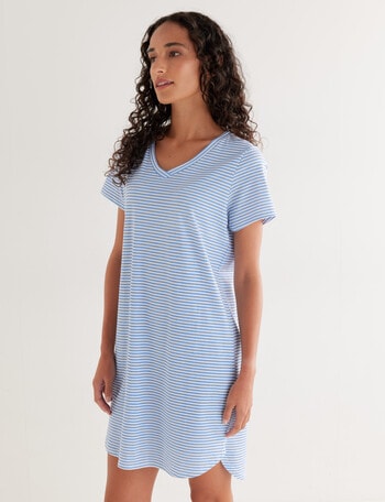 Zest Sleep Stripe T-Shirt Nightie, 8-22, Light Blue product photo