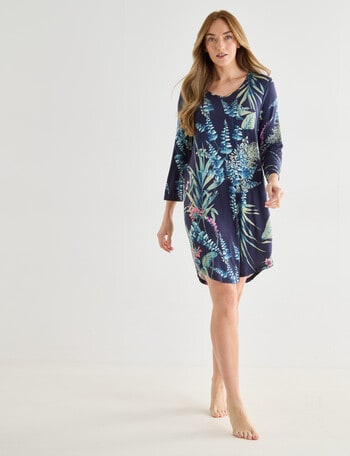 Whistle Sleep Botanical V-Neck Nightie, Navy, 8-22 product photo