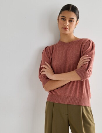 State of play Lark Short Sleeve Sweater, Cinnamon product photo