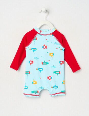 Teeny Weeny Submarines Rash Suit, Blue & Red product photo