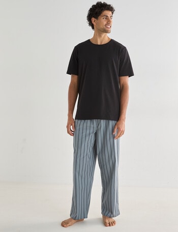 Mazzoni Short Sleeve Tee & Woven Stripe Pant PJ Set, Light Teal & Black product photo