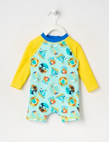 Teeny Weeny Postcards Rash Suit, Aqua & Yellow product photo