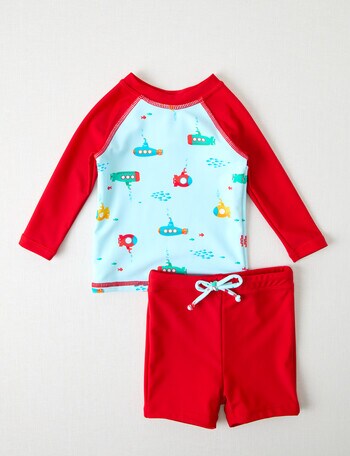 Teeny Weeny Submarines Long Sleeve Rash Set, Blue & Red product photo