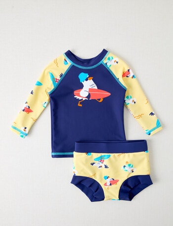Teeny Weeny Seagull Long Sleeve Rash Top & Nappy Set, 2-Piece, Navy & Yellow product photo