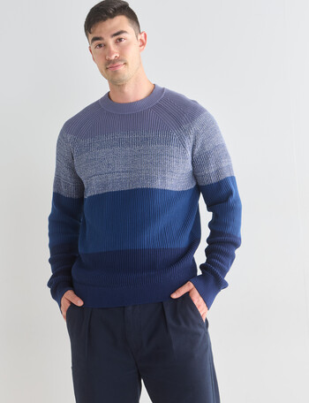 Gasoline Textured Falls Knitwear Long Sleeve Crew Jumper, Blue product photo