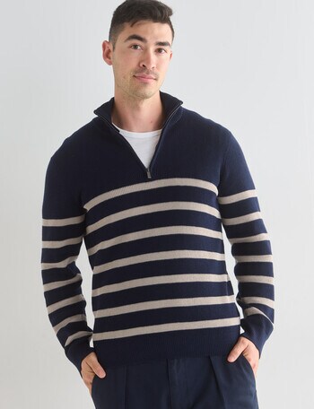 Gasoline Waffle Stripe Quarter Zip Jumper, Navy product photo