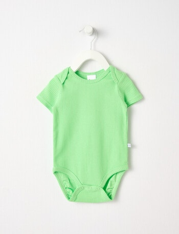 Teeny Weeny Rib Short Sleeve Bodysuit, Chlorophyll Green product photo