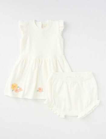Little Bundle Flower Knit Dress & Bloomer Set, 2-Piece, White product photo